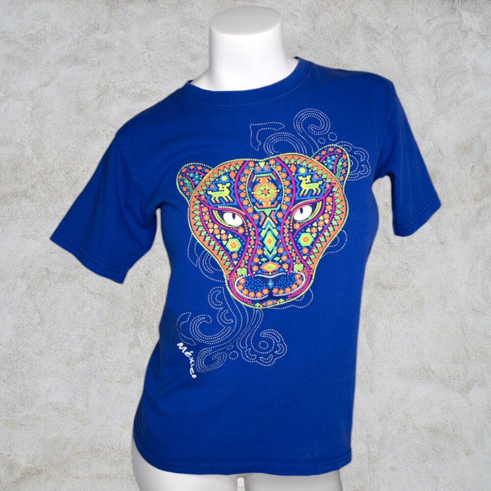 Mayan Playeras Neon Jaguar Textured Design Mexico T-Shirt